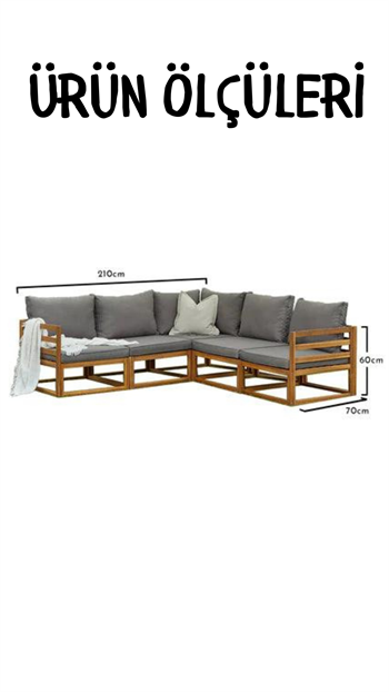 Ahşap Bahçe Mobilyası Seti Ahşap L Köşe Takımı ve Minderli Oturma Seti Zenya Koleksiyonu