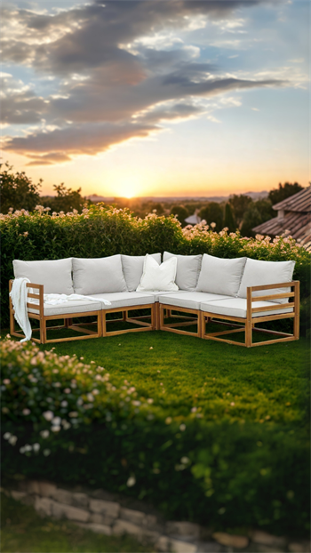 Ahşap Bahçe Mobilyası Seti Ahşap L Köşe Takımı ve Minderli Oturma Seti Zenya Koleksiyonu