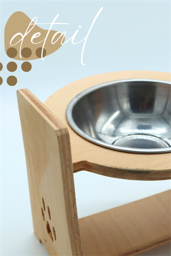 Ahşap mama kabı kedi mama kabı köpek mama kabı ve su kabı çelik kase tekli mişa modeli 