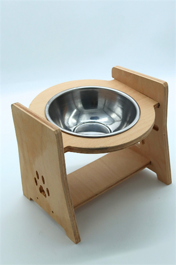 Ahşap mama kabı kedi mama kabı köpek mama kabı ve su kabı çelik kase tekli mişa modeli 