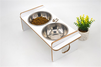 Ahşap Mama ve Su Kabı-2 Adet Çelik Kaseli-Eğimli-Mdf BuShop Mykonos Serisi