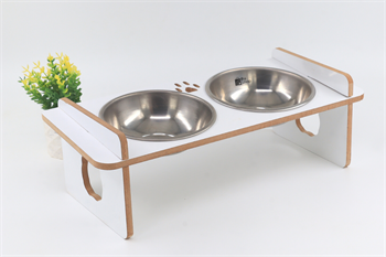 Ahşap Mama ve Su Kabı-2 Adet Çelik Kaseli-Eğimli-Mdf BuShop Mykonos Serisi