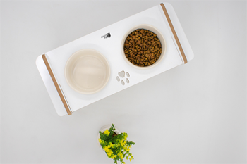 Ahşap Mama ve Su Kabı-2 Adet Seramik Kaseli-Eğimli-Mdf BuShop Mykonos Serisi