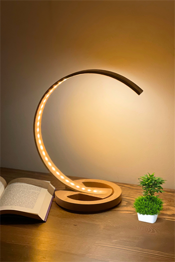 Ahşap Masa Lambası, Dekoratif Okuma Lambası, Ahşap Lamba, Dokunmatik MarimoLüx C Serisi