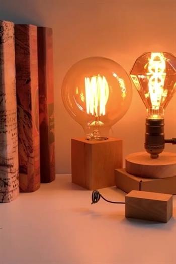 Ahşap Masa Lambası, Dekoratif Okuma Lambası, Ahşap Lamba, Bohem Dekoratif Led Lamba square serisi