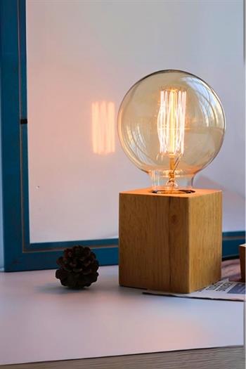 Ahşap Masa Lambası, Dekoratif Okuma Lambası, Ahşap Lamba, Bohem Dekoratif Led Lamba square serisi