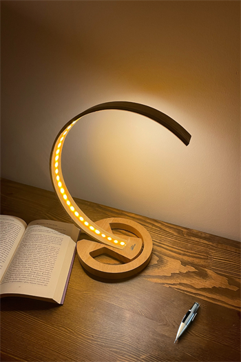 Ahşap Masa Lambası, Dekoratif Okuma Lambası, Ahşap Lamba, Dokunmatik MarimoLüx C Serisi