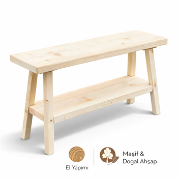 Masif Ahşap Yan Sehpa – Alt Raflı Doğal Ahşap Orta Sehpa | Bushop