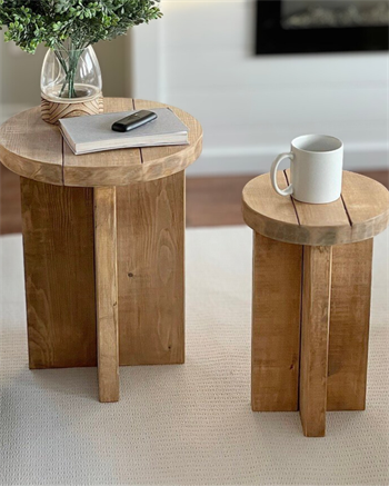 Ahşap sehpa zigon sehpa ahşap mantar sehpa 2li set bohem