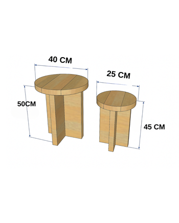 Ahşap sehpa zigon sehpa ahşap mantar sehpa 2li set bohem