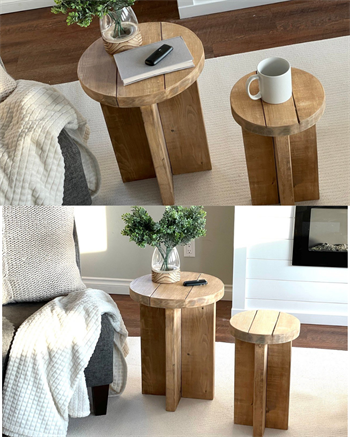 Ahşap sehpa zigon sehpa ahşap mantar sehpa 2li set bohem