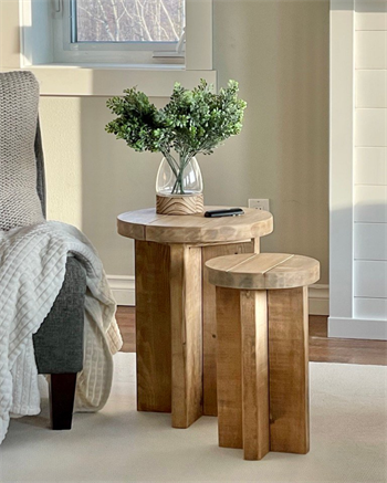 Ahşap sehpa zigon sehpa ahşap mantar sehpa 2li set bohem