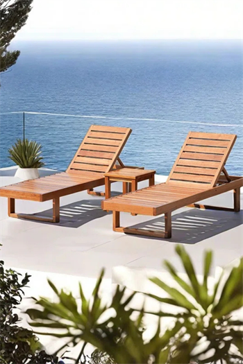 Ahşap Şezlong Sehpa Seti Luminary Bahçe Mobilyası