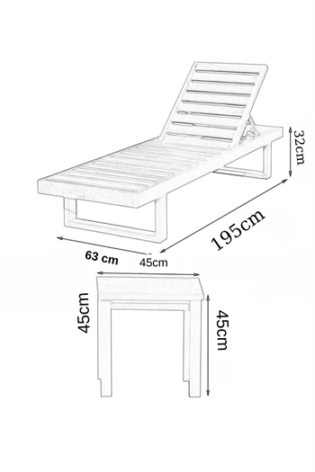 Ahşap Şezlong Sehpa Seti Luminary Bahçe Mobilyası