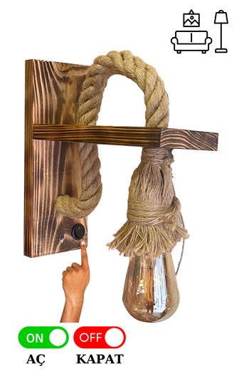 Aplik Ahşap Aç Kapa Düğmeli Aplik Duvar Lambası Cafe Restorant Butik Otel Ahşap Aplik Duvar Lambası