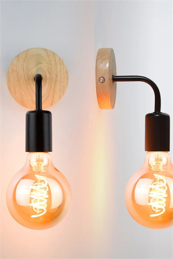Aplik duvar lambası aplik E27 başucu Vintage aydınlatma ahşap aplik