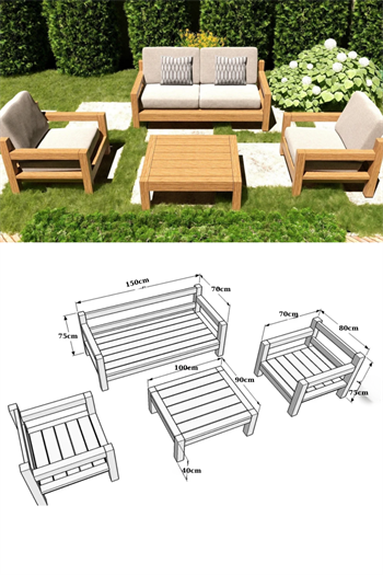 Bahçe Oturma Grubu Ahşap bahçe oturma takımı Bahçe koltuk takımı Bushop Arden Serisi 