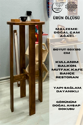 Bistro Masa Ahşap Yuvarlak Bar Masası