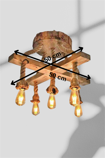 Dekoratif Ahşap Avize Halatlı Doğal Ahşap Avize 5li