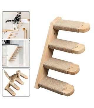 Doğal Kedi Tırmanma ve Tırmalama Merdiveni Ahşap tasarım Duvara Monte Sol Model