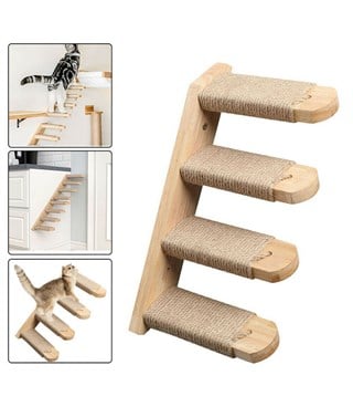 Doğal Kedi Tırmanma ve Tırmalama Merdiveni Ahşap tasarım Duvara Monte Sağ Model