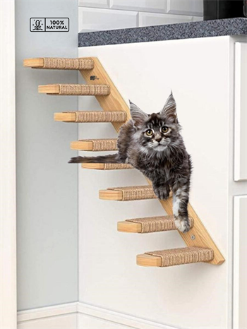 Doğal Kedi Tırmanma ve Tırmalama Merdiveni Ahşap tasarım Duvara Monte 2Lİ Sağ Model