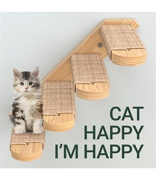 Doğal Kedi Tırmanma ve Tırmalama Merdiveni Ahşap tasarım Duvara Monte Sol Model