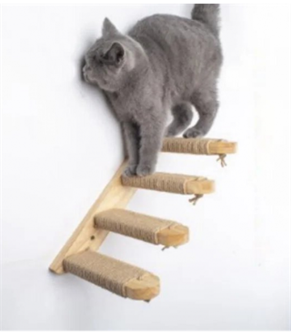 Doğal Kedi Tırmanma ve Tırmalama Merdiveni Ahşap tasarım Duvara Monte Sol Model