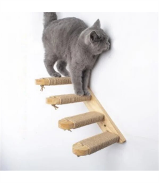 Doğal Kedi Tırmanma ve Tırmalama Merdiveni Ahşap tasarım Duvara Monte Sağ Model