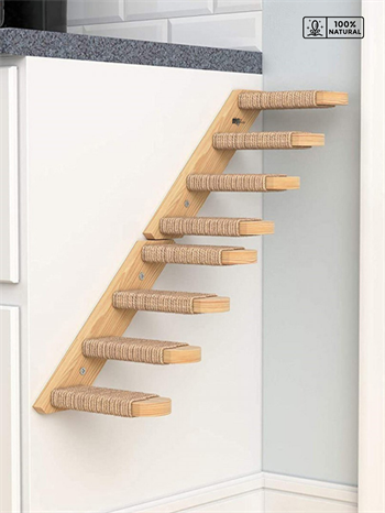 Doğal Kedi Tırmanma ve Tırmalama Merdiveni Ahşap tasarım Duvara Monte 2Lİ Sol Modeli