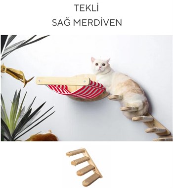 Duvara Monte Ahşap Kırmızı Bezli Kedi Hamağı BuShop doğal ahşap kedi sağ tek merdiven İkili set Kampanya Zebra Serisi