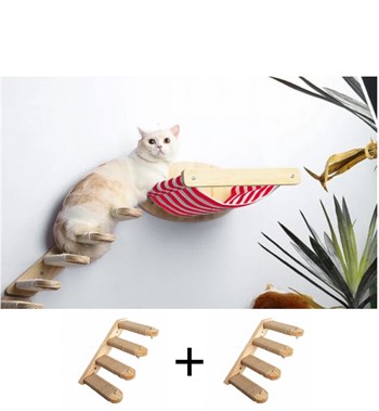 Kedi Yatağı, Kedi Yuvası, ve Kedi duvar yatağı, Kedi merdiveni, 2 adet Sol Tip Kedi Tırmanma Merdiveni, 3lü Ahşap Set, BuShop Red Zebra Serisi