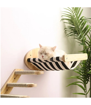 Kedi Yatağı, Kedi Yuvası, ve Kedi duvar yatağı, Kedi merdiveni, Sağ ve Sol Tip Kedi Tırmanma Merdiveni, 3lü Ahşap Set, BuShop Black Zebra Serisi 