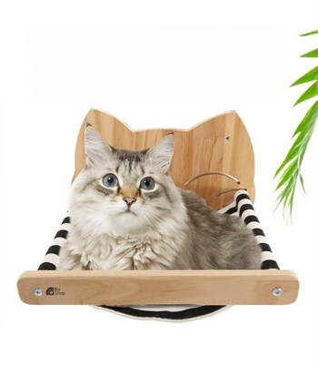 Kedi Yatağı, Kedi Yuvası, ve Kedi duvar yatağı, Kedi hamağı, +  Sol Tip Kedi Merdiveni, 2li Doğal Ahşap Set, BuShop Tom Serisi 