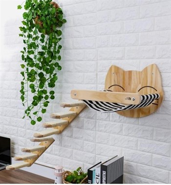 Kedi duvar yatağı, Kedi Yatağı, Kedi Yuvası, + Kedi merdiveni, 2 Adet Sol Tip Kedi Tırmanma Merdiveni, 3lü Ahşap Set, BuShop Tom Serisi