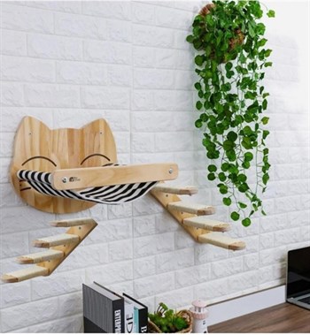 Kedi Yatağı, Kedi Yuvası, ve Kedi duvar yatağı, Kedi merdiveni, Sağ ve Sol Tip Kedi Tırmanma Merdiveni, 3lü Ahşap Set, BuShop Tom Serisi