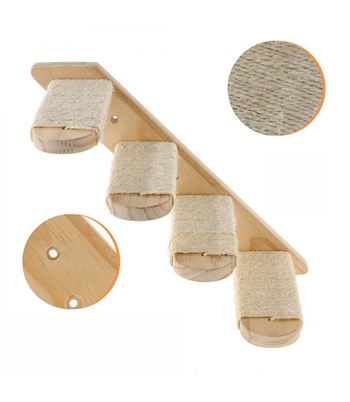 Kedi Yatağı, Kedi Yuvası, ve Kedi duvar yatağı, Kedi hamağı, +  Sol Tip Kedi Merdiveni, 2li Doğal Ahşap Set, BuShop Tom Serisi 