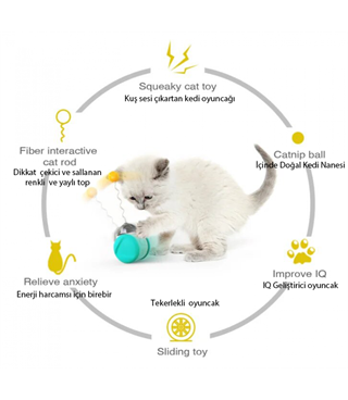 İnteraktif kedi oyuncak BuShop Kuş sesi çıkartır Tekerlekli   Kedi nanesi var + yaylı çubuk ve toplu