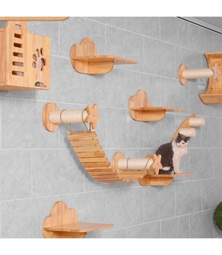 Kedi duvar parkuru, Kedi duvar köprüsü, Kedi duvar yatağı, Kedi Duvar Rafı, 4 parça muhteşem set , Bushop Yıldız Serisi