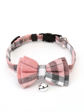 Kedi boyun tasması, kedi papyon,kedi tasması ,Pembe ekose desenli, lüx kumaş, medium