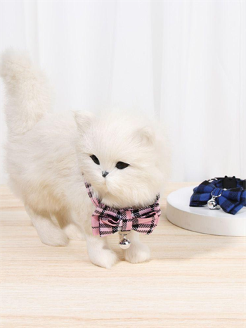 Kedi boyun tasması, kedi papyon,kedi tasması ,Pembe ekose desenli, lüx kumaş, medium