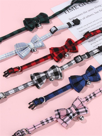 Kedi boyun tasması, kedi papyon,kedi tasması ,Pembe ekose desenli, lüx kumaş, medium