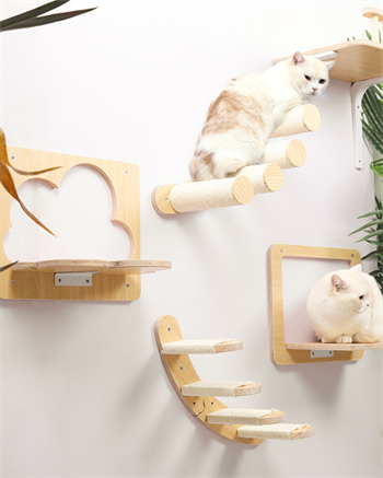 Kedi duvar hamağı, Kedi duvar parkuru, Kedi duvar yatağı, Kedi Duvar Evi, Kedi duvar merdiveni, Kedi duvar tırmalama,  5 parça pro ahşap set , Bushop Clouds Serisi