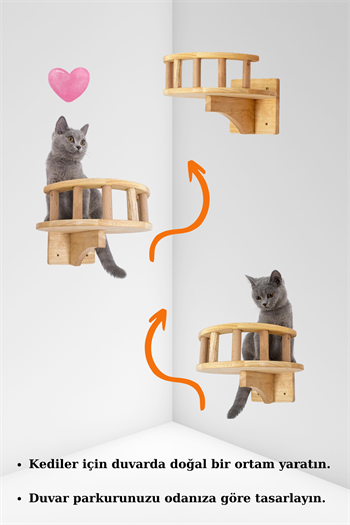 Kedi duvar yatağı Kedi duvar parkuru Kedi duvar rafı Kedi duvar oyun alanı Patiyol Tekli Hadrian Series