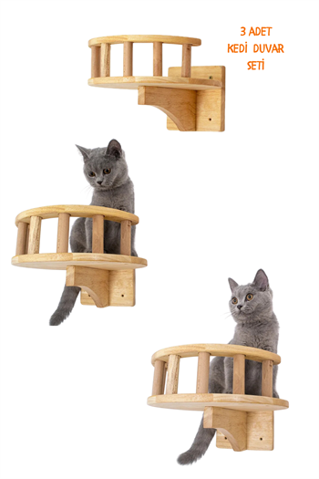 Kedi duvar yatağı Kedi duvar parkuru Kedi duvar rafı Kedi duvar oyun alanı Patiyol 3 parça Hadrian Series