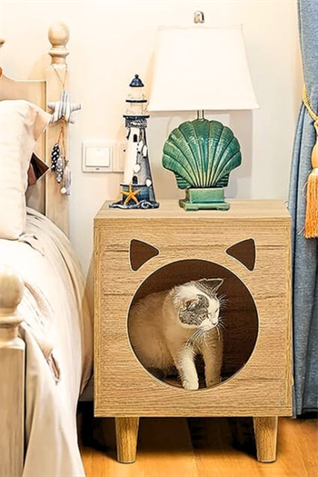 Kedi Evi Ahşap Kedi Yatağı Yan Sehpa Komodin Sehpa Kedi Yataklı Kedi Yatak Odası Çok Yönlü Kullanım 