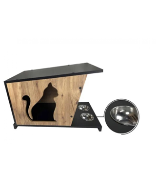 Kedi Evi Dekoratif BuShop ve rahat kedi köpek evi iki adet paslanmaz mama kasesi hediyeli