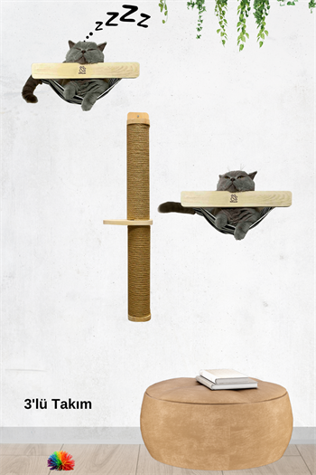 Kedi evi, Kedi yatağı Kedi tırmalama ve Kedi Oyun Seti Bushop Duvara Monte Kedi Hamağı Takımı