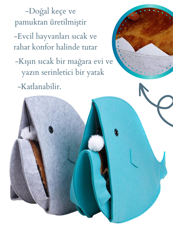 Kedi evi ,Kedi Yuvası,Kedi Kulübesi Yumuşak Peluş Yastıklı , Katlanabilir, Shark Modeli