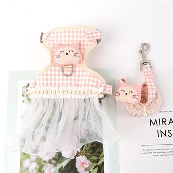 Kedi Giysisi Yürüyüş Tasmalı Kostüm Ekose Deseni BuShop Pembe S